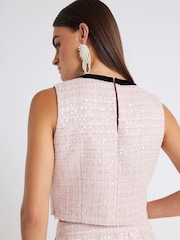 River Island Pink Sleeveless Bow Front Boucle Top - Image 4 of 4