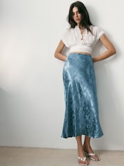 BHOEM Blue Satin Jacquard Midi Skirt - Image 2 of 3