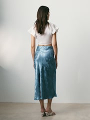 BHOEM Blue Satin Jacquard Midi Skirt - Image 3 of 3