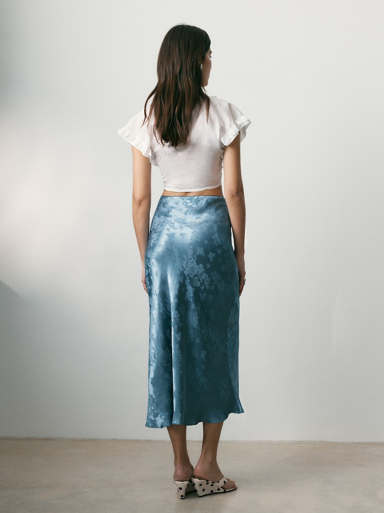 BHOEM Blue Satin Jacquard Midi Skirt - Image 3 of 3
