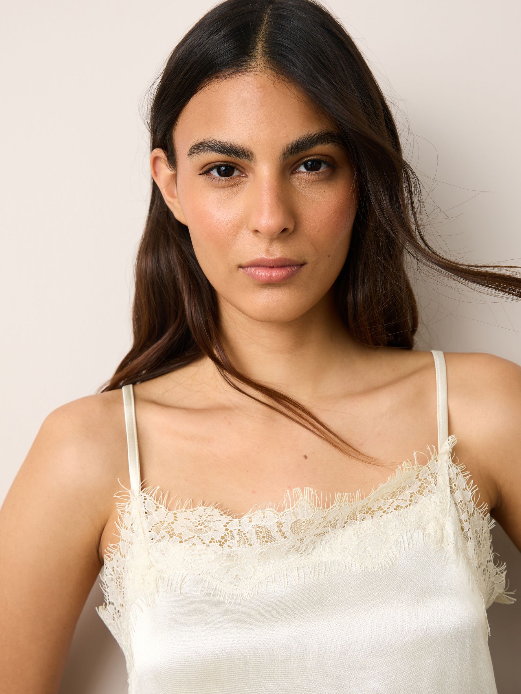 Buy Cream Side Split Satin Lace Trim Cami Top from Next USA