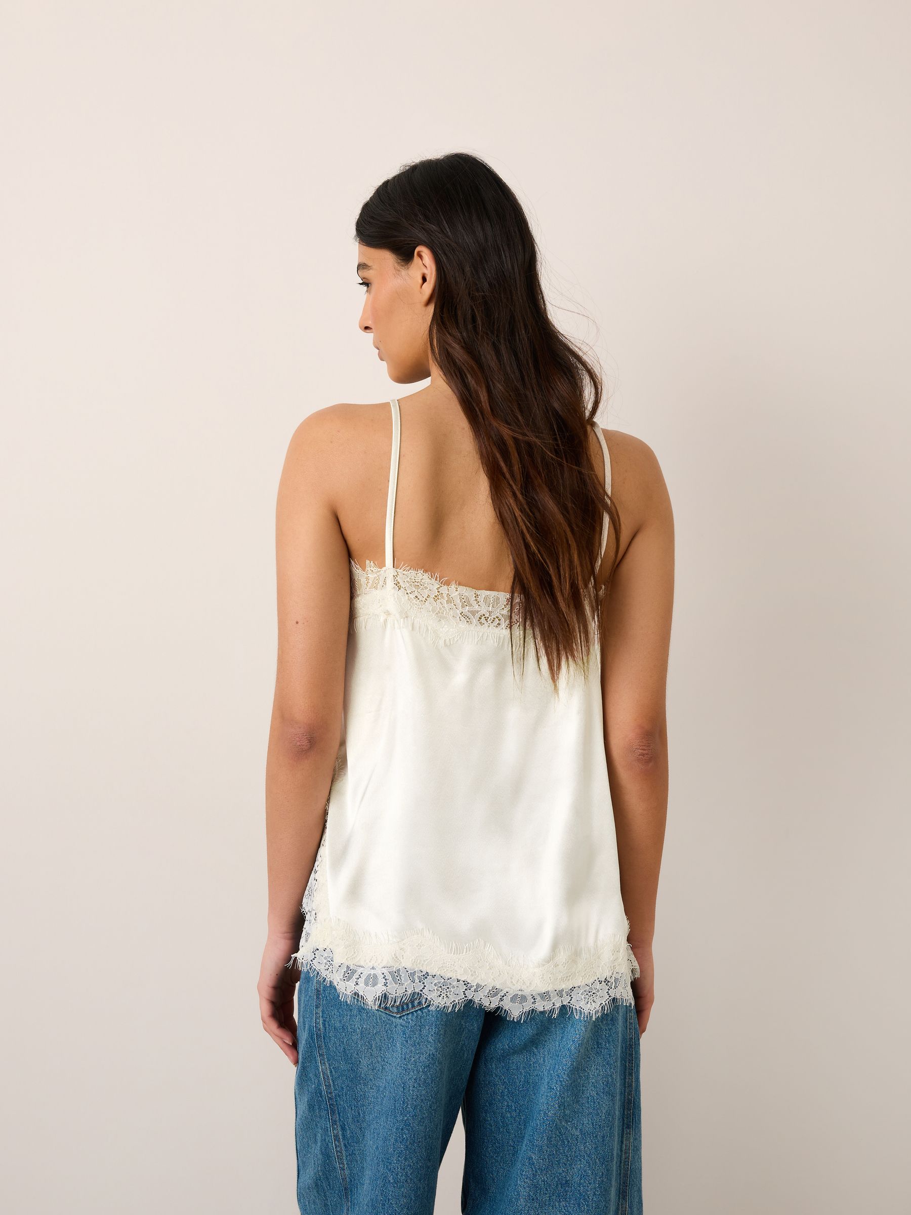 Buy Cream Side Split Satin Lace Trim Cami Top from Next USA