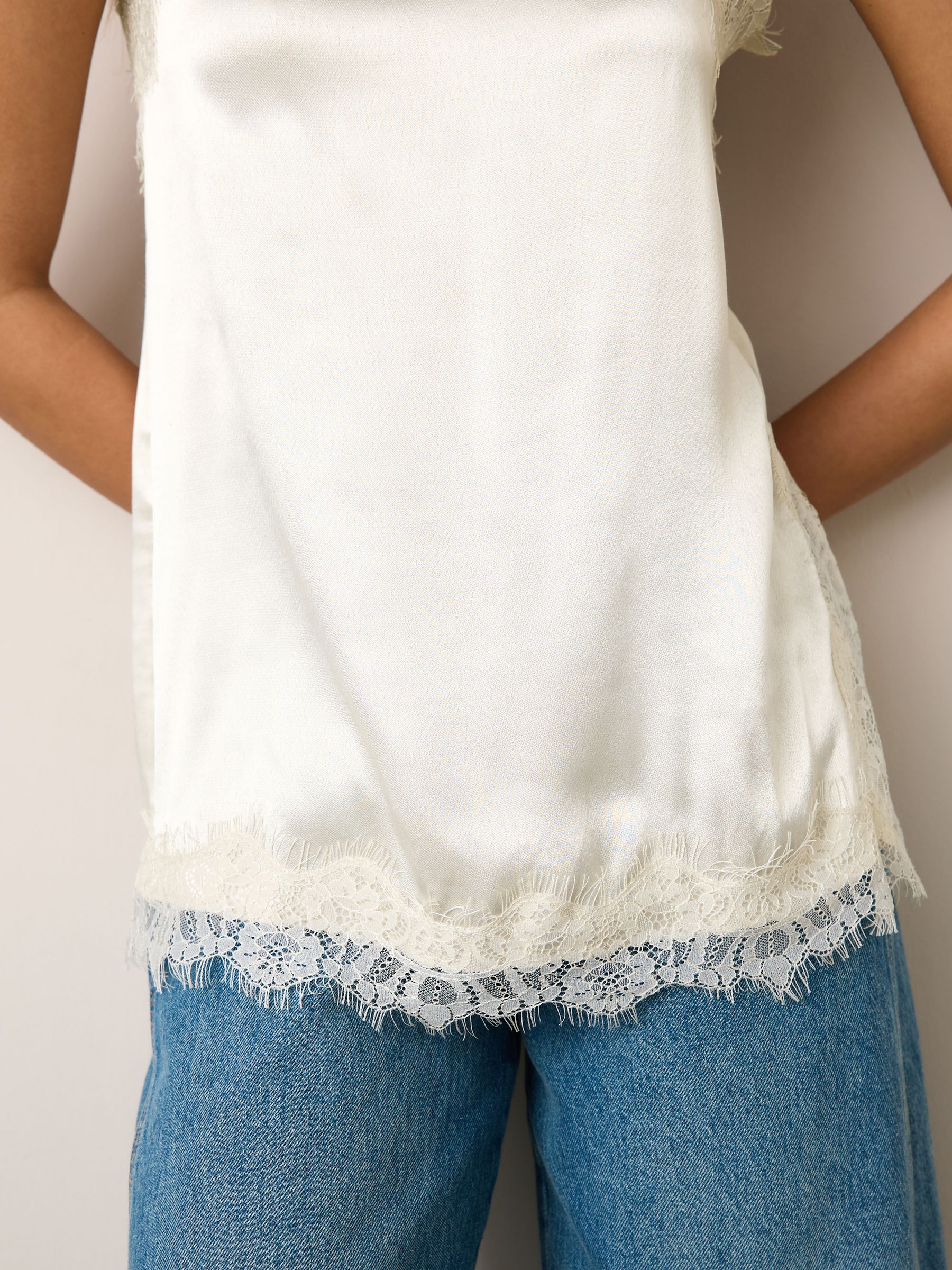 Buy Cream Side Split Satin Lace Trim Cami Top from Next USA