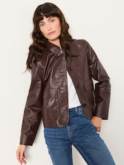 FatFace Eliza Plum Purple Leather Jacket - Image 1 of 5