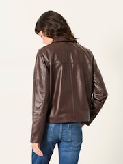 FatFace Eliza Plum Purple Leather Jacket - Image 2 of 5