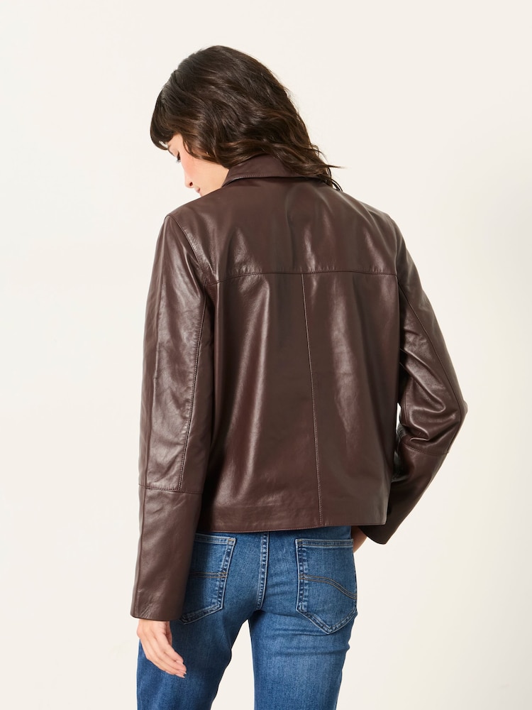 FatFace Eliza Plum Purple Leather Jacket - Image 2 of 5 FatFace Eliza Plum Purple Leather Jacket - Image 2 of 5