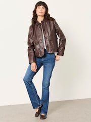 FatFace Eliza Plum Purple Leather Jacket - Image 4 of 5