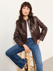 FatFace Eliza Plum Purple Leather Jacket - Image 5 of 5