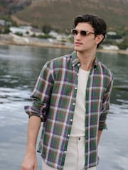 Green Madrass 100% Linen Check Long Sleeve Shirt - Image 1 of 9