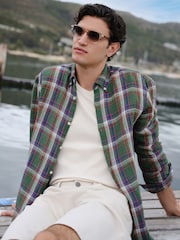 Green Madrass 100% Linen Check Long Sleeve Shirt - Image 6 of 9