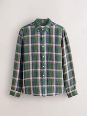 Green Madrass 100% Linen Check Long Sleeve Shirt - Image 7 of 9