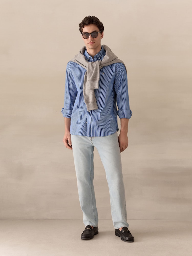 Blue/White Stripe Poplin Long Sleeve Shirt - Image 2 of 9