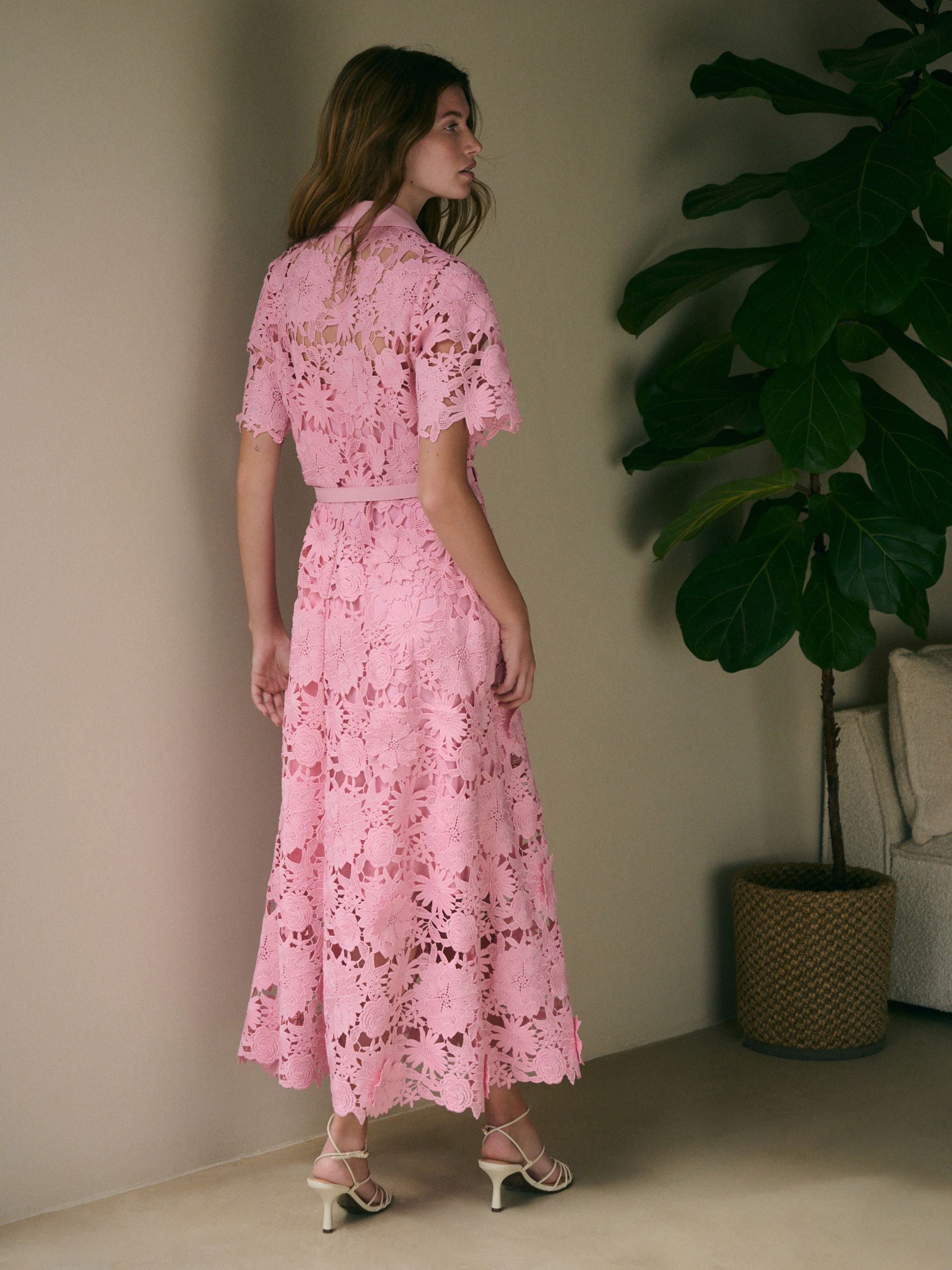 Buy Pink N. Premium Short Sleeve Midi Lace Occasion Shirt Dress