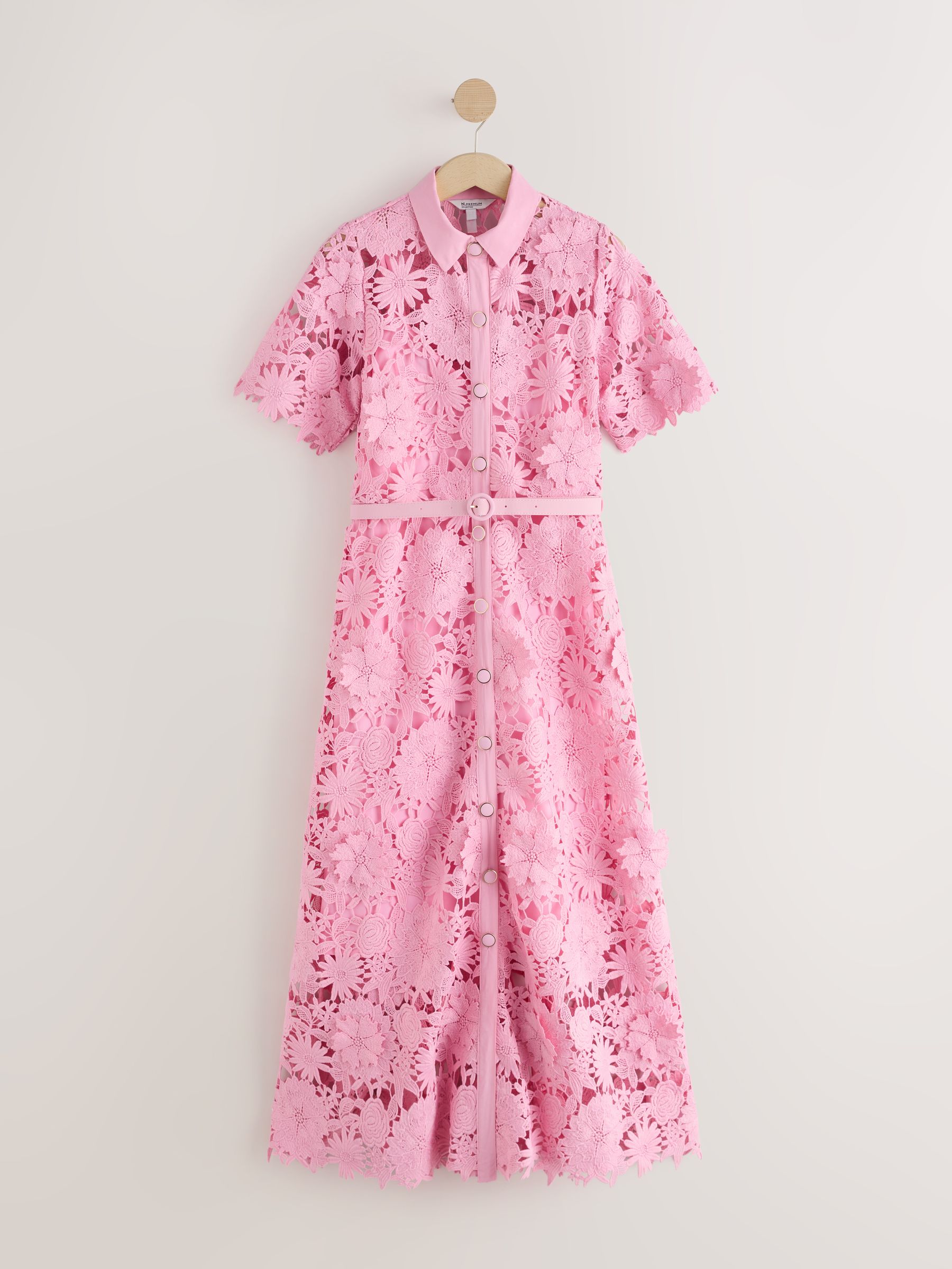 Buy Pink N. Premium Short Sleeve Midi Lace Occasion Shirt Dress