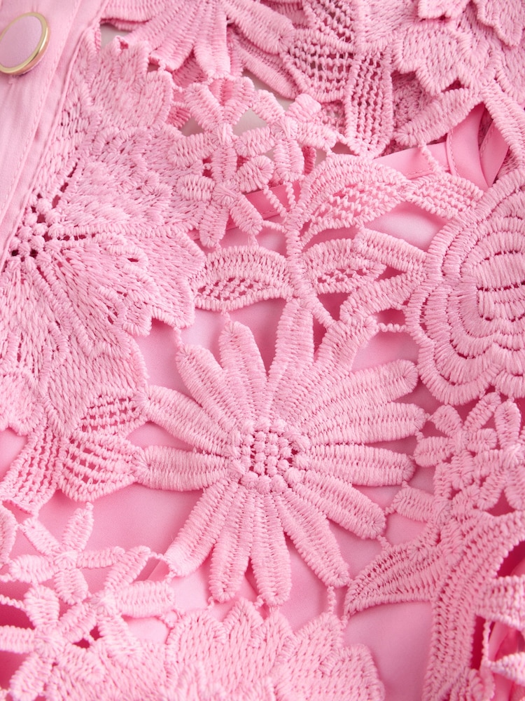 Pink N. Premium Short Sleeve Midi Lace Occasion Shirt Dress - Image 7 of 7