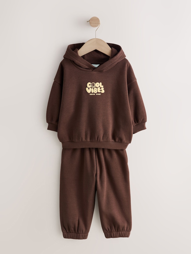 Chocolate Brown Printed Hoodie and Joggers Set (3mths-7yrs) - Image 1 of 5 Chocolate Brown Printed Hoodie and Joggers Set (3mths-7yrs) - Image 1 of 5