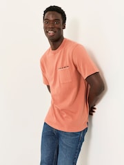 FatFace Easton Terracotta Embroidered Pocket Tshirt - Image 1 of 6