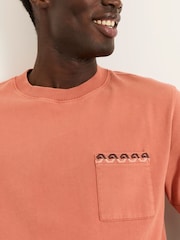 FatFace Easton Terracotta Embroidered Pocket Tshirt - Image 4 of 6