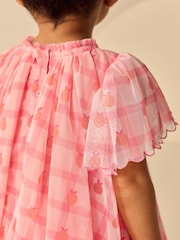 Coral Check Angel Sleeve Mesh Dress (3mths-7yrs) - Image 4 of 8