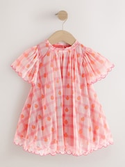 Coral Check Angel Sleeve Mesh Dress (3mths-7yrs) - Image 5 of 8
