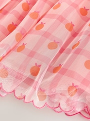 Coral Check Angel Sleeve Mesh Dress (3mths-7yrs) - Image 7 of 8