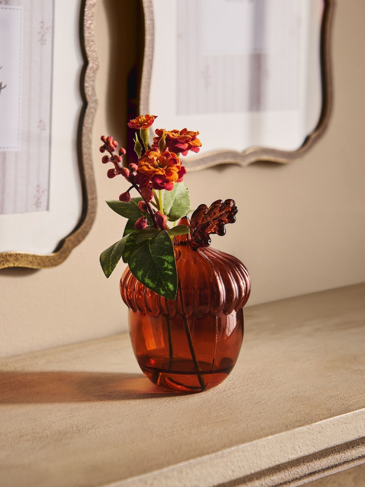 Orange Artificial Floral In Glass Acorn - Image 1 of 5