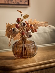 Orange Artificial Floral In Glass Acorn - Image 2 of 5