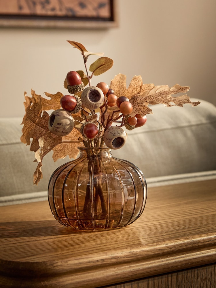 Orange Artificial Floral In Glass Acorn - Image 2 of 5