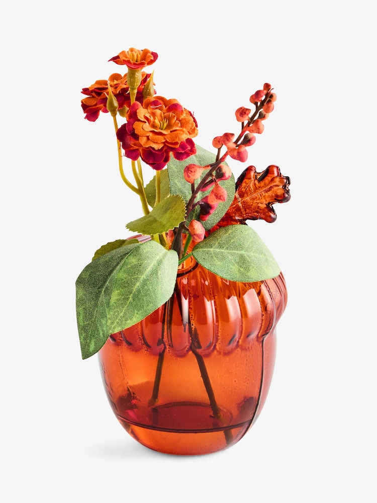 Orange Artificial Floral In Glass Acorn - Image 5 of 5