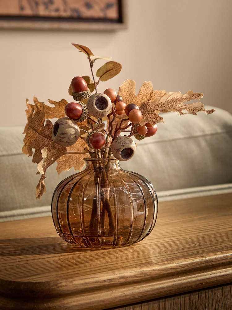 Autumn Artificial Florals In Pumpkin Shape Glass Vase - Bild 1 von 5