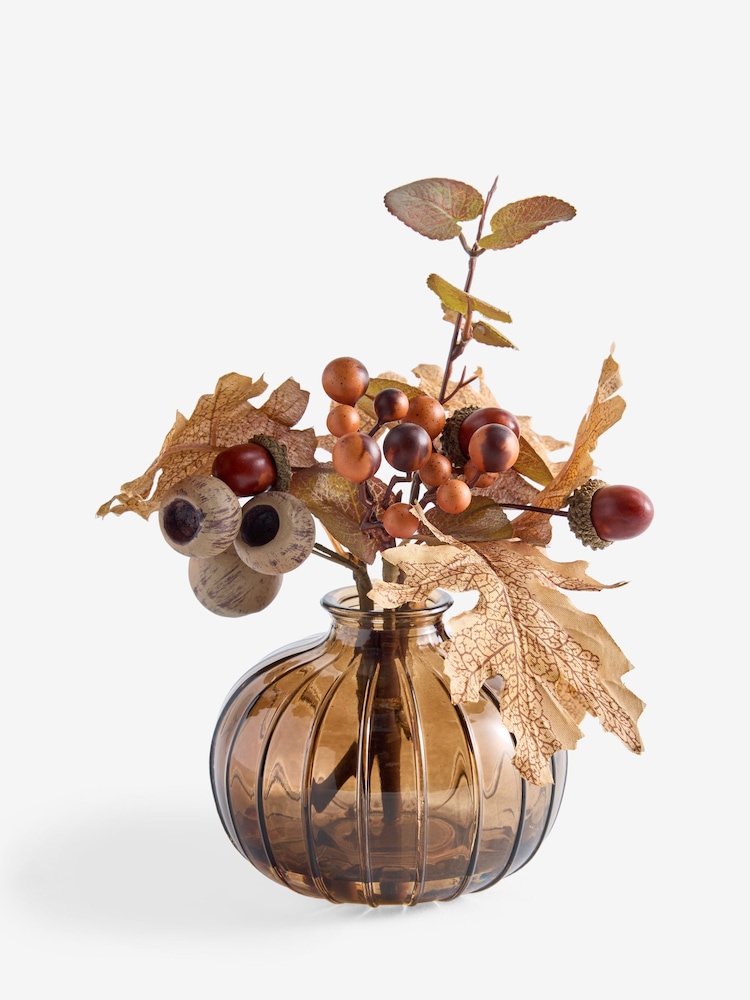 Autumn Artificial Florals In Pumpkin Shape Glass Vase - Bild 5 von 5