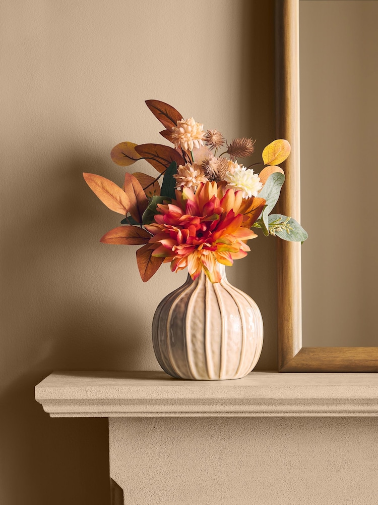 Orange Autumn Artificial Floral Arrangement in Ceramic Pot - Image 1 of 3
