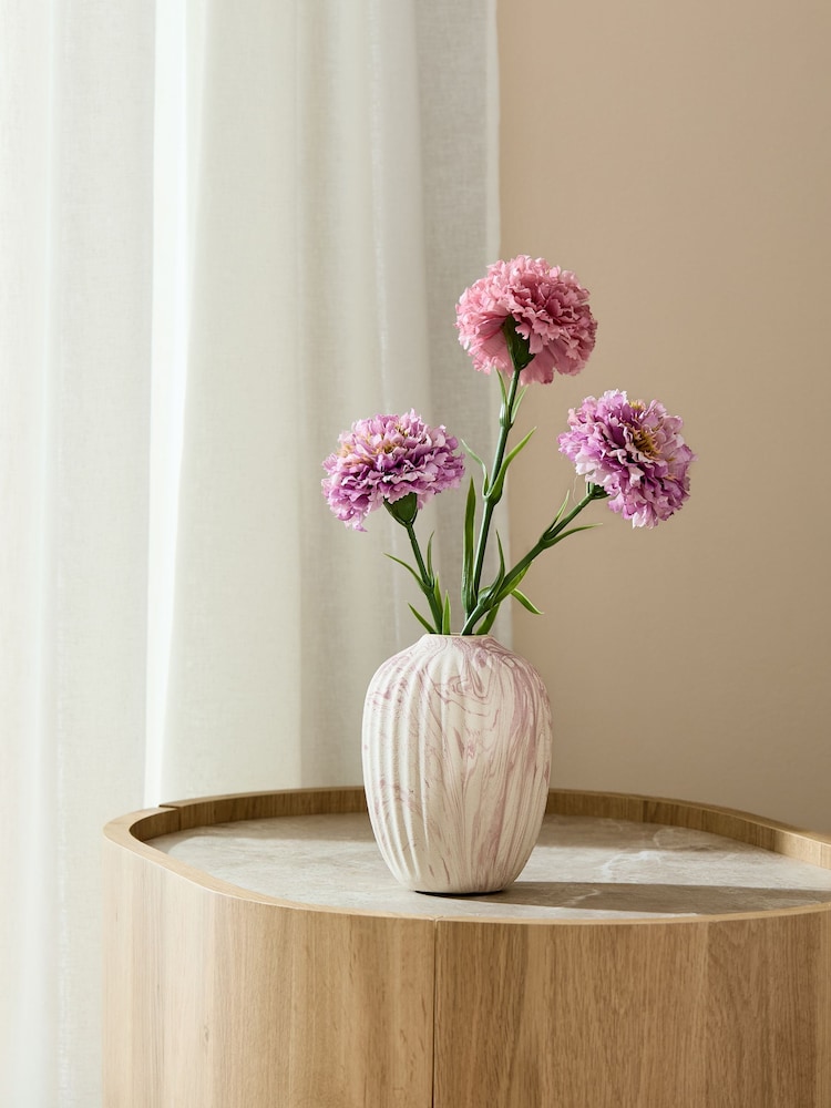 Artificial Carnation Florals In Ceramic Marbled Vase - 圖片 1/3