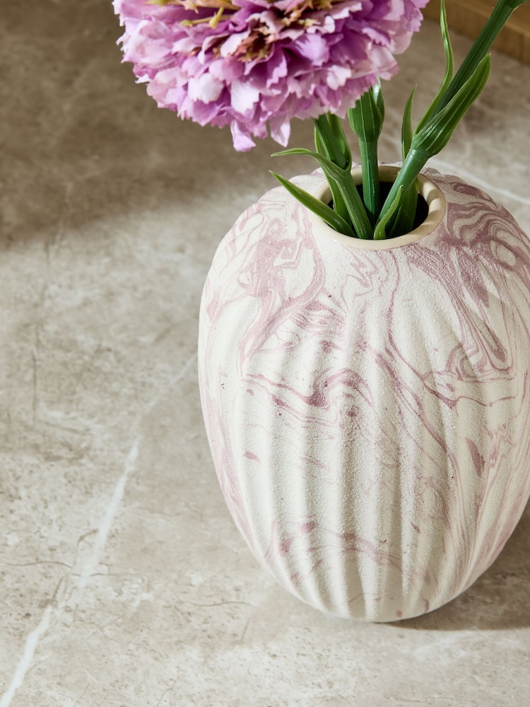 Artificial Carnation Florals In Ceramic Marbled Vase - 圖片 2/3