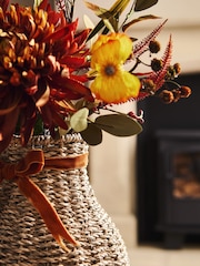 Orange Autumn Artificial Floral Arrangement in Woven Vase - Image 2 of 4