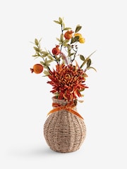 Orange Autumn Artificial Floral Arrangement in Woven Vase - Image 4 of 4