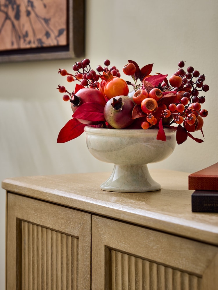 Red Artificial Autumn Fruit Centerpiece in Footed Bowl - Image 1 of 4