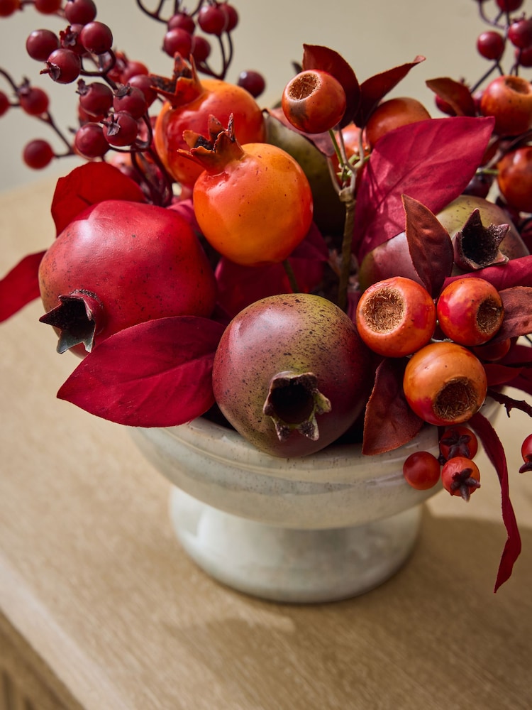 Red Artificial Autumn Fruit Centerpiece in Footed Bowl - Image 2 of 4