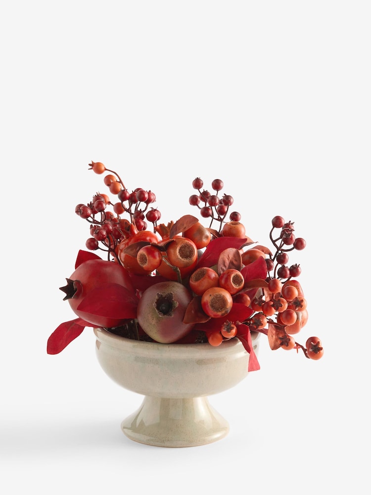 Red Artificial Autumn Fruit Centerpiece in Footed Bowl - Image 4 of 4
