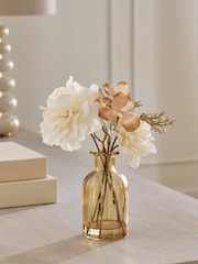 White/Gold Artificial Floral Arrangement In Glass Vase - Image 1 of 3