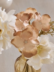 White/Gold Artificial Floral Arrangement In Glass Vase - Image 2 of 3