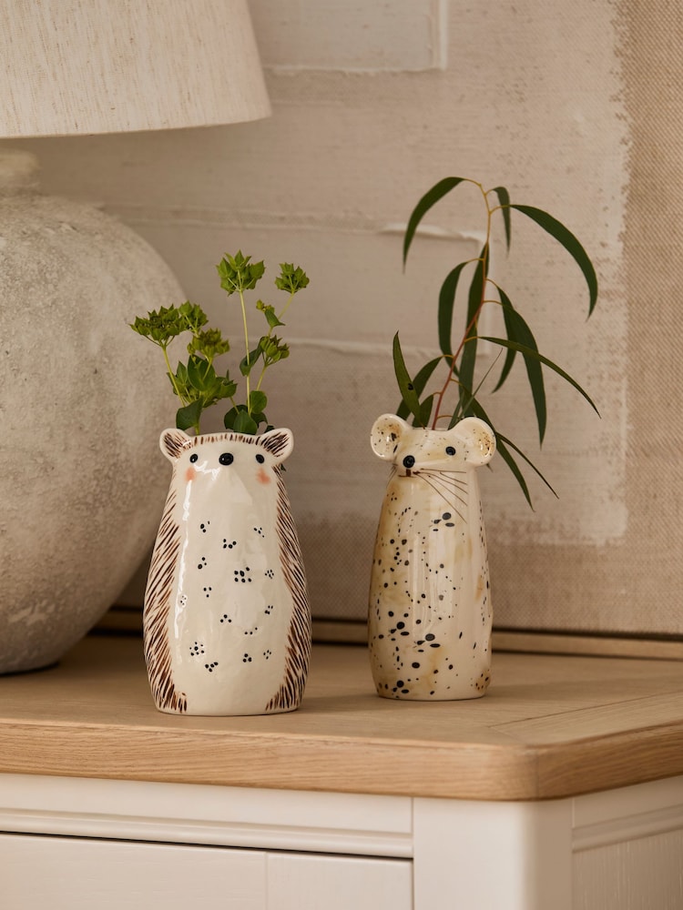 Set of 2 Brown/Cream Ceramic Animal Vases - Image 1 of 3