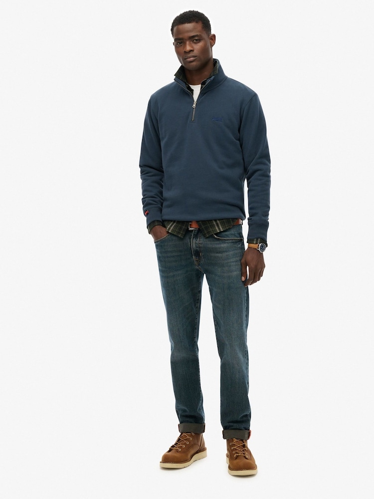 Superdry Blue Essential Logo Half Zip Sweatshirt - Image 2 of 6 Superdry Blue Essential Logo Half Zip Sweatshirt - Image 2 of 6