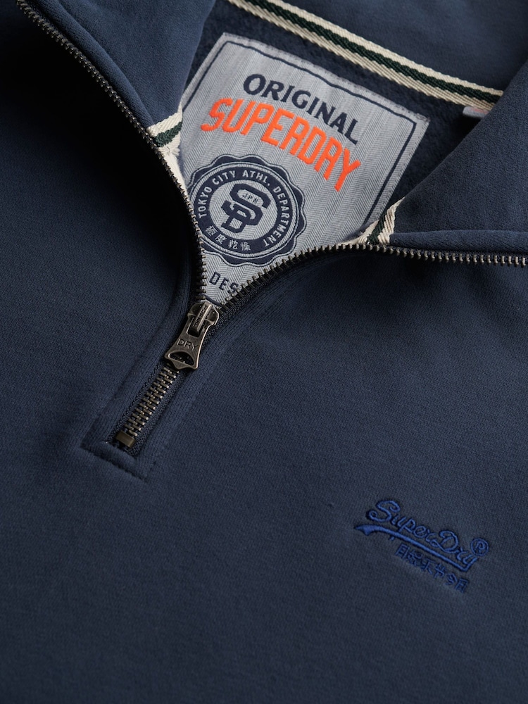 Superdry Blue Essential Logo Half Zip Sweatshirt - Image 6 of 6 Superdry Blue Essential Logo Half Zip Sweatshirt - Image 6 of 6