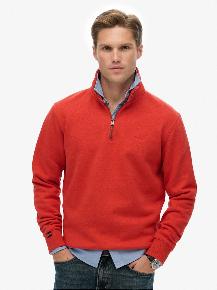 Superdry Orange Essential Logo Half Zip Sweatshirt - Image 1 of 6 Superdry Orange Essential Logo Half Zip Sweatshirt - Image 1 of 6