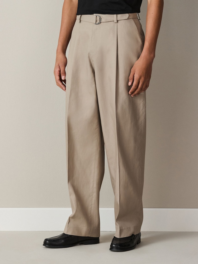 Neutral Loose Fit TENCEL™ Lyocell Cotton Linen Suit Trousers - Image 1 of 8