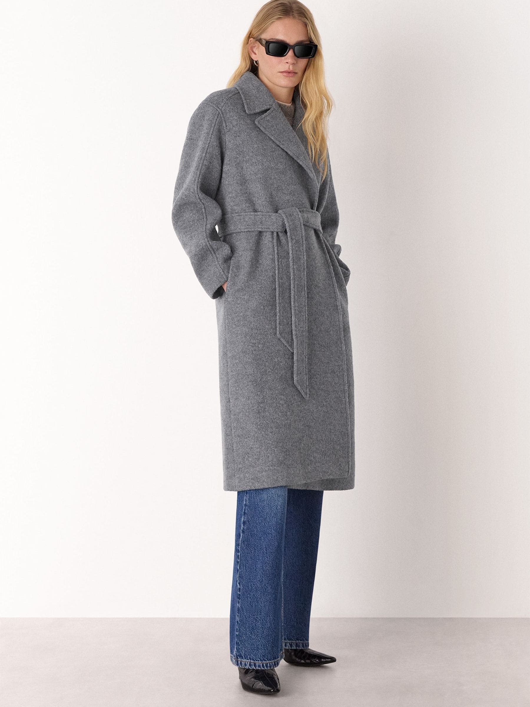 Buy Whistles Light Grey Long Belted Wool Coat from the Next UK