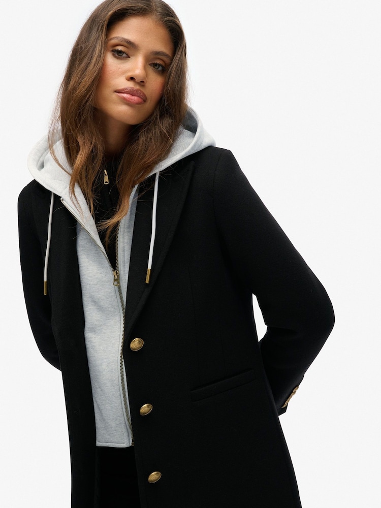 Superdry Black 2 In 1 Wool Coat - Image 1 of 7