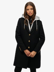 Superdry Black 2 In 1 Wool Coat - Image 2 of 7