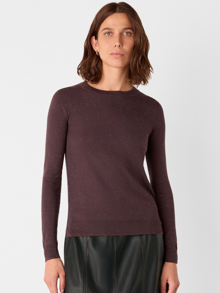 Whistles Brown Metallic Dobby Frill Blouse - Image 1 of 4